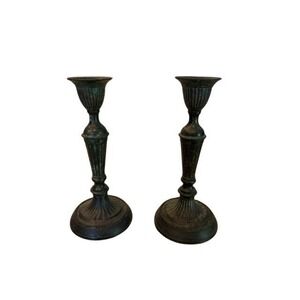 Vintage Gatco Solid Brass Candlestick Holders Pair Made in India Fluted Antique